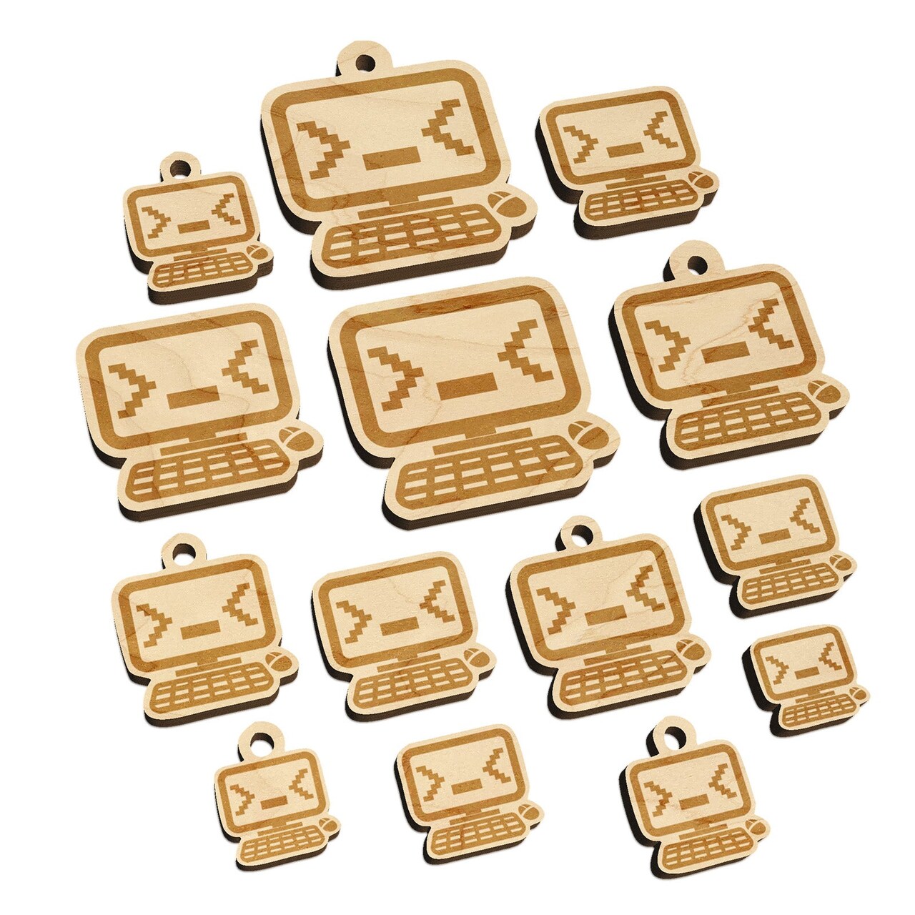 Troubled Kawaii Computer Face Emoticon Mini Wood Shape Charms Jewelry DIY Craft